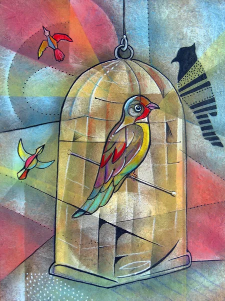 キュビズム鳥の絵を描く ピカソ風アート — ストック写真