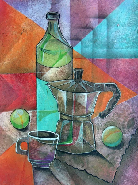 Cubism Still life Painting. Picasso Style art.