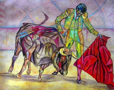       Boğa güreşçisi Kübizm figürü. Boğa Fantezi Tasarımı.                         