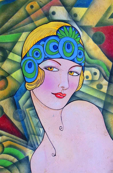 Portret Lady Art Deco Stary Styl Mody — Zdjęcie stockowe