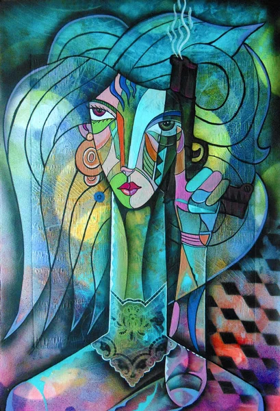 Kubistisch Surrealisme Vrouw Schilderen Modern Abstract Design — Stockfoto