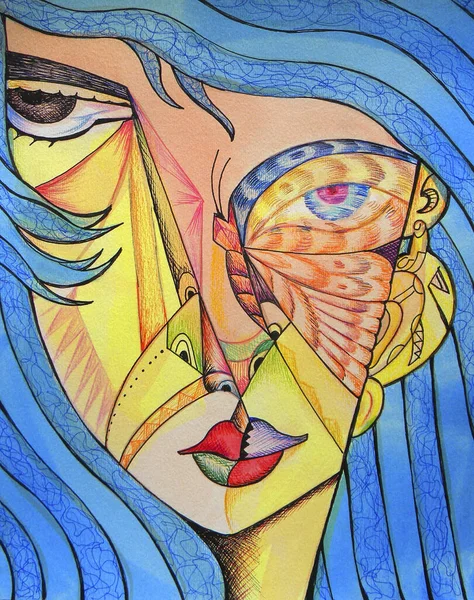 Kubistyczny Surrealizm Kobieta Malarstwo Nowoczesny Abstrakcyjny Design — Zdjęcie stockowe