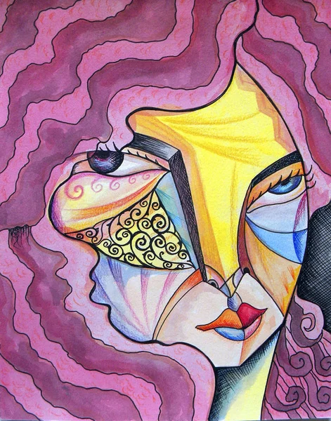 Surrealismo Cubista Mujer Pintura Diseño Abstracto Moderno —  Fotos de Stock