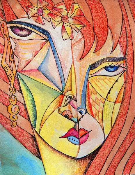 Kubistyczny Surrealizm Kobieta Malarstwo Nowoczesny Abstrakcyjny Design — Zdjęcie stockowe