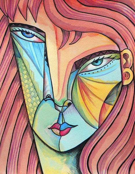 Cubist Surrealism Woman Painting Modern Abstract Design Royalty Free Stock Photos