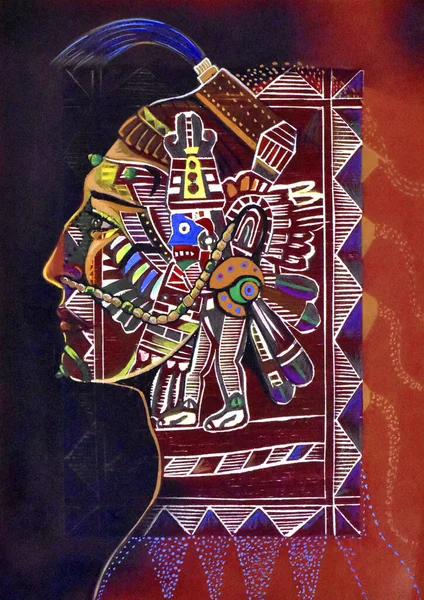 Aztec Character Portrait Old Style — Stock Photo, Image