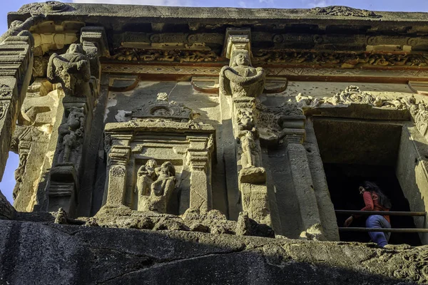 Kaya Aurangabad Hindistan Yakınlarındaki Ellora Mağara Kompleksini Kesti — Stok fotoğraf