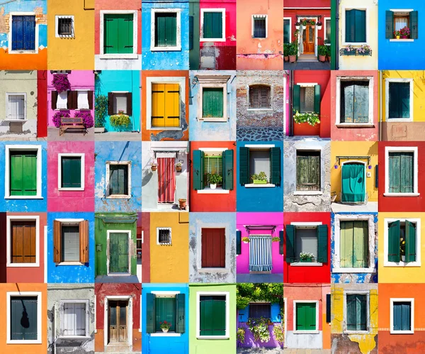 Picturesque windows with shutters on the famous island Burano, V — Stock Photo, Image