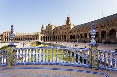 İspanyolca kare, Plaza de Espana, Seville güzel bir görünümü