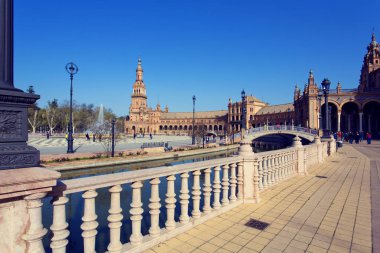 İspanyolca kare, Plaza de Espana, Seville güzel bir görünümü
