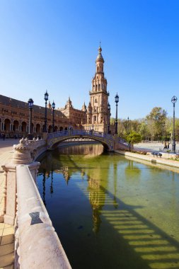 İspanyolca kare, Plaza de Espana, Seville güzel bir görünümü