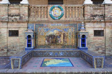 İspanyolca kare, Plaza de Espana, Seville güzel bir görünümü