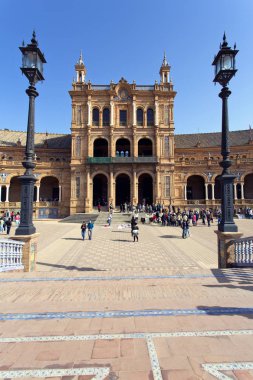 İspanyolca kare, Plaza de Espana, Seville güzel bir görünümü