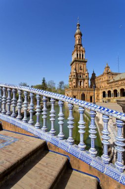 İspanyolca kare, Plaza de Espana, Seville güzel bir görünümü