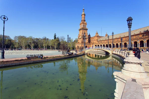 Όμορφη θέα ισπανική πλατεία Plaza de Espana, για: Σεβίλλη — Φωτογραφία Αρχείου