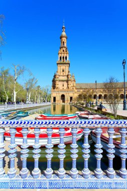İspanyolca kare, Plaza de Espana, Seville güzel bir görünümü