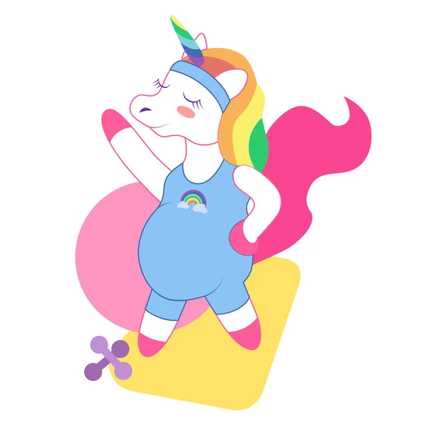 Vector Illustration Image Unicorn Does Exercises — Stock Vector