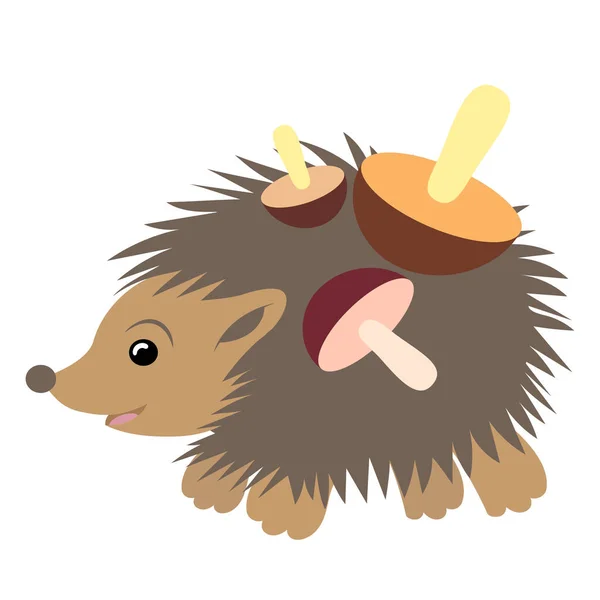 Cartoon Hedgehog Hedgehog Carries Mushrooms Its Back Vector Illustration White — Stock Vector