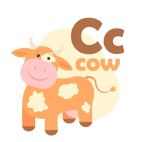 Abc Ilustração Alfabeto Vetor Bonito Crianças Alfabeto Animal Carta Vaca — Vetor de Stock