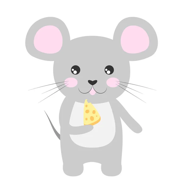 Souris Dessinée Mange Fromage Illustration Vectorielle Sur Fond Blanc Dessin — Image vectorielle