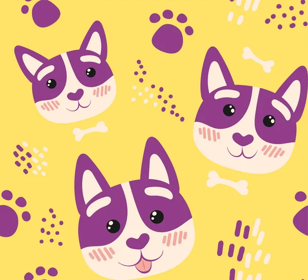 Seamless Pattern Cute Faces Cats Background Various Graphic Elements Flat — Stock Vector