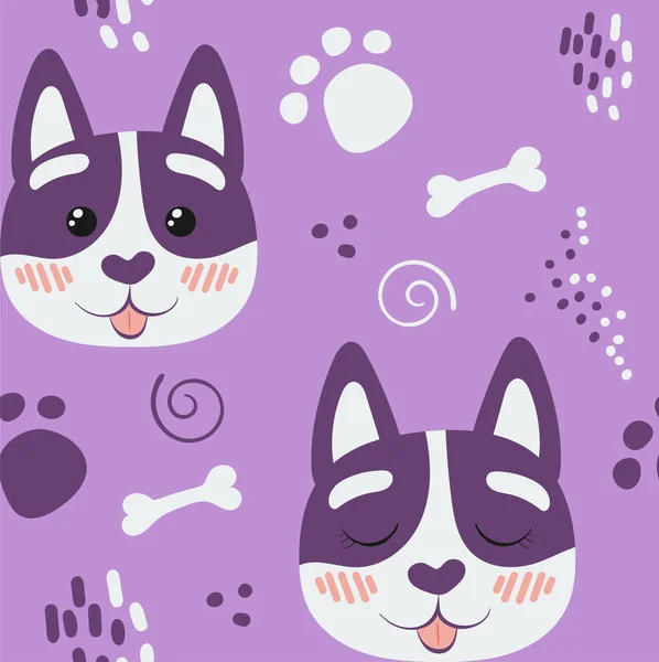 Seamless Pattern Cute Faces Cats Background Various Graphic Elements Flat — Stock Vector