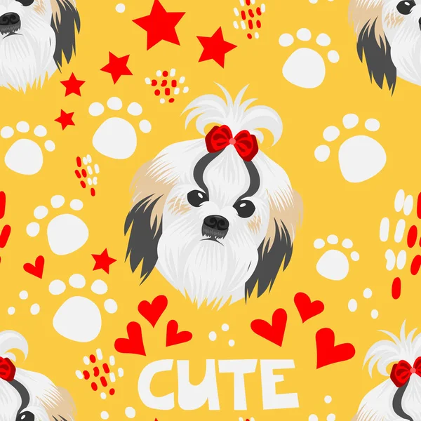 Seamless Pattern Printing Fabric Paper Other Surfaces Cute Faces Dogs — Stock Vector