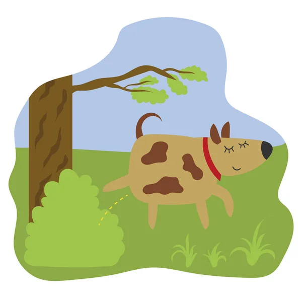 Chien Fertilise Buisson Dans Parc Chien Qui Pisse Illustration Plate — Image vectorielle