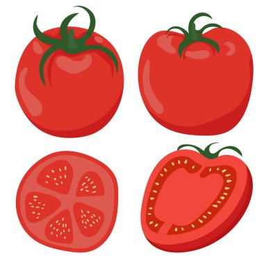 Domates. Sebzeler. Doğal besin ve sağlıklı beslenme. Beyaz arkaplanda düz vektör çizimi.