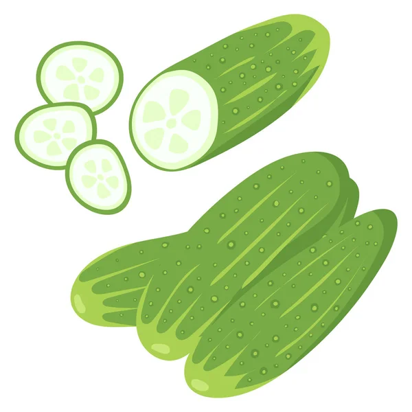 Cucumber Vegetables Natural Food Healthy Nutrition Flat Vector Illustration White — 스톡 벡터