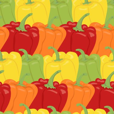 Kusursuz desen. Dolmalık biber. Sebzeler. Doğal besin ve sağlıklı beslenme. Beyaz arkaplanda düz vektör çizimi.