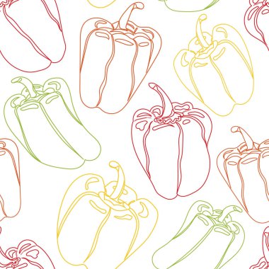 Kusursuz desen. Dolmalık biber. Sebzeler. Doğal besin ve sağlıklı beslenme. Beyaz arkaplanda düz vektör çizimi.