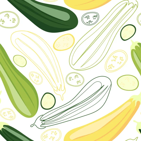 Seamless Pattern Vegetable Marrow Squash Zucchini Vegetables Natural Food Healthy — 스톡 벡터