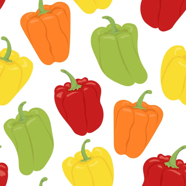 Seamless Pattern Bell Pepper Vegetables Natural Food Healthy Nutrition Flat — 스톡 벡터