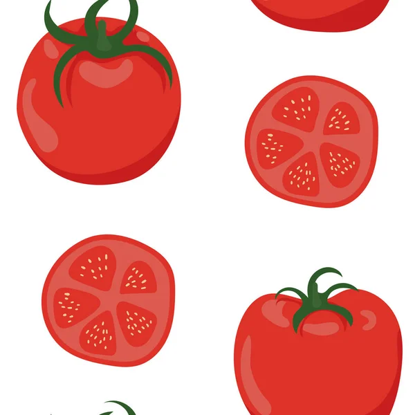 Seamless Pattern Tomato Vegetables Natural Food Healthy Nutrition Flat Vector — Stock Vector