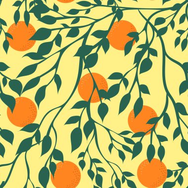 Turuncu. Kusursuz desen. Meyve resimli düz vektör çizimi. İzole edilmiş.