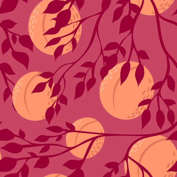 Ροδάκινα Απρόσκοπτο Μοτίβο Επίπεδη Διανυσματική Απεικόνιση Την Εικόνα Των Φρούτων — Διανυσματικό Αρχείο