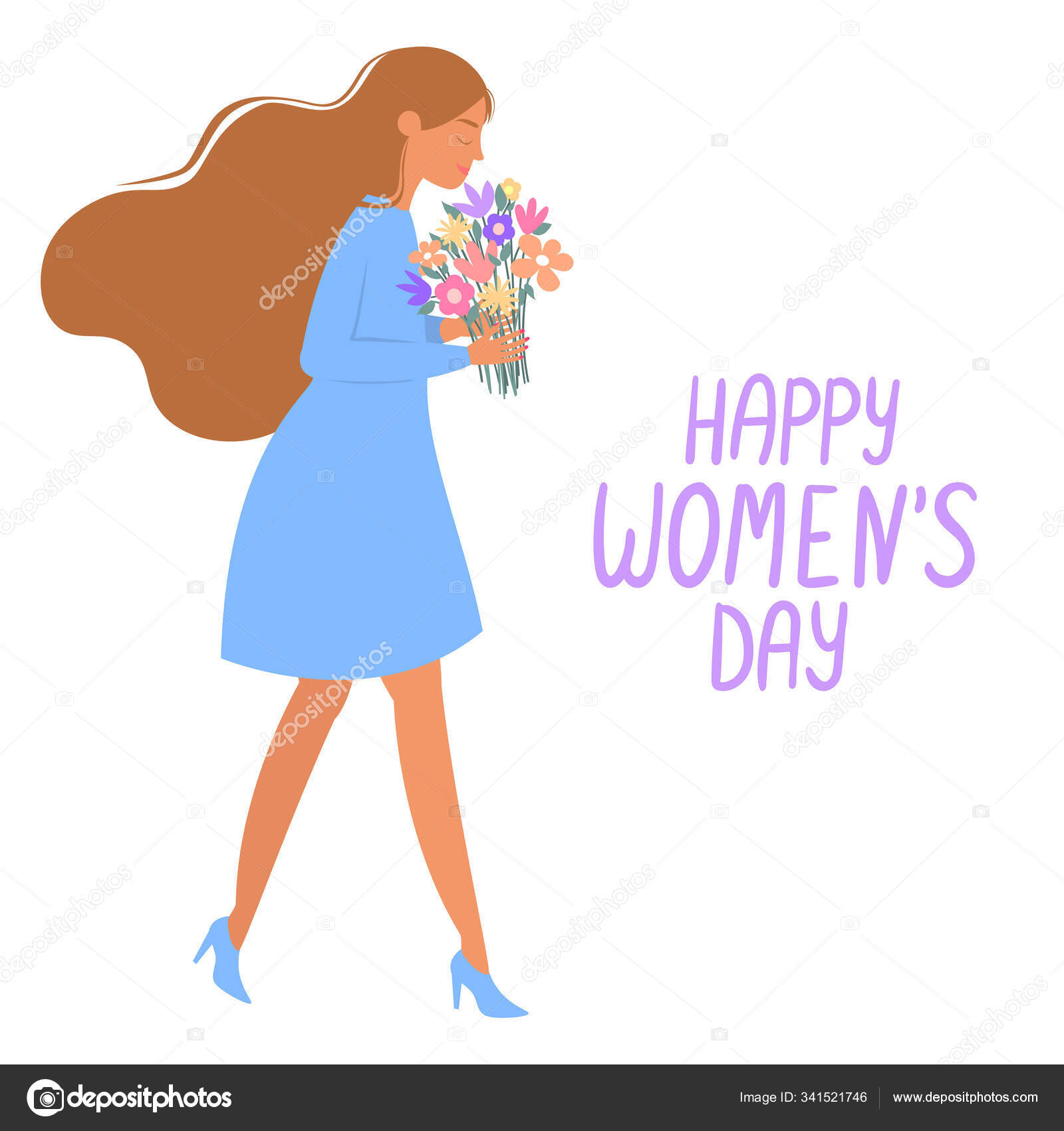 3月8日美しい女性 春の花 かわいい手書きのフォントをイメージした国際 3月8日美しい女性 春の花 かわいい手書きのフォントをイメージした国際