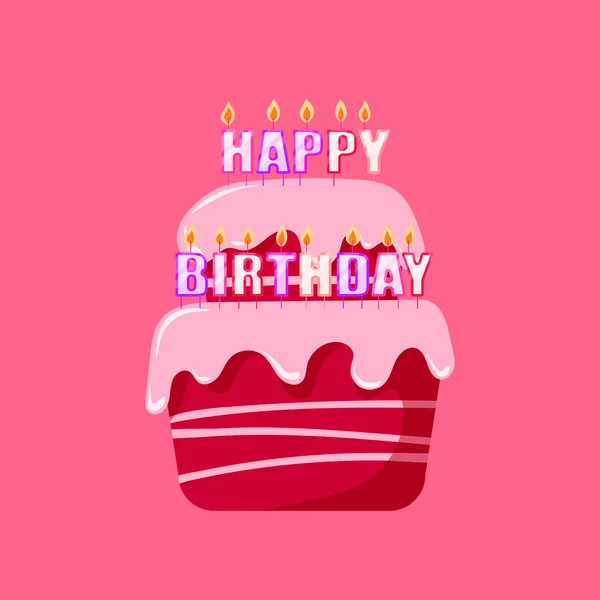 Üdvözlőlap Fényes Vektor Illusztráció Egy Torta Gyertyákkal Felirat Boldog Születésnapot — Stock Vector