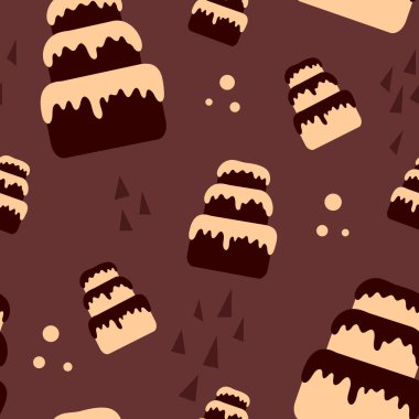 Kek imgesiyle kusursuz bir desen. Renkli bir arkaplanda izole edilmiş vektör resmi.