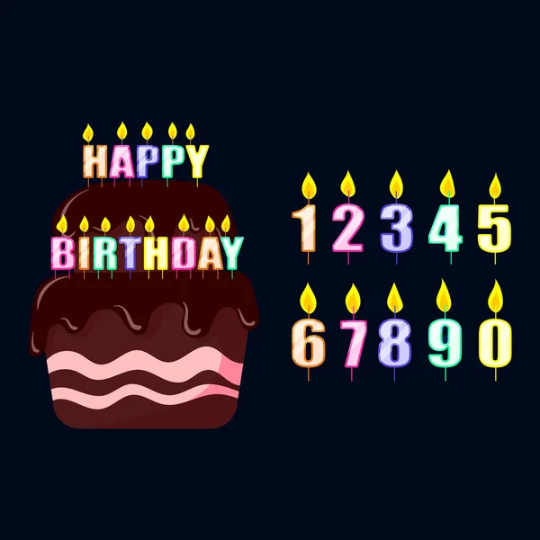 数字の形でケーキのためのキャンドルのセット カラー背景のベクトルイラスト — ストックベクタ