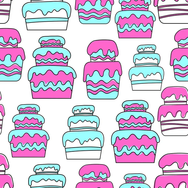 Naadloos Patroon Met Het Beeld Van Cake Doodle Stijl Vector — Stockvector