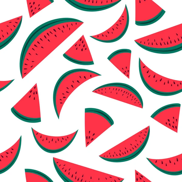 Seamless Pattern Image Slices Watermelon Flat Vector Illustration Isolated White — Stock Vector