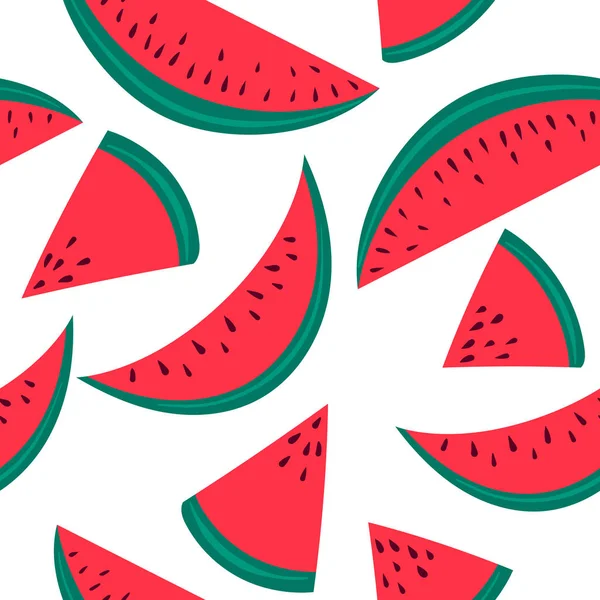 Seamless Pattern Image Slices Watermelon Flat Vector Illustration Isolated White — Stock Vector