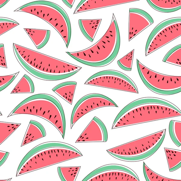 Seamless Pattern Image Slices Watermelon Flat Vector Illustration Isolated White — Stock Vector