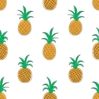 Ananas dilimleri şeklinde kusursuz bir desen. Düz vektör çizimi beyaz arkaplanda izole edildi.