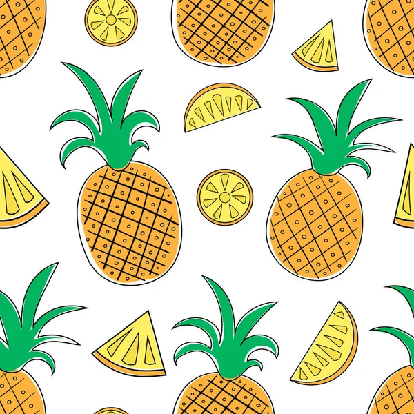 Patrón Sin Costuras Con Imagen Rodajas Piña Ilustración Vectorial Plana — Vector de stock