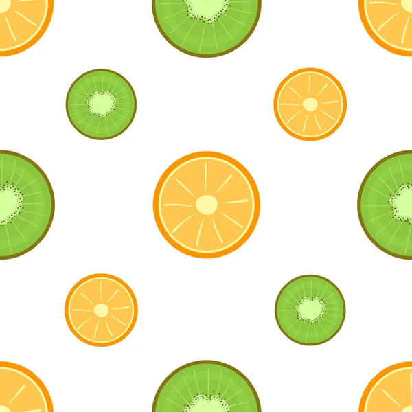 Seamless Pattern Image Slices Kiwi Orange Flat Vector Illustration Isolated — Stock Vector