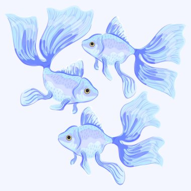 Japon Balığı. Balıkların vektör çizimleri. Suluboya taklidi. İzole illüstrasyon.