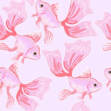 Japon Balığı. Balık görüntüsü olan kusursuz bir desen. Suluboya taklidi. İzole illüstrasyon.